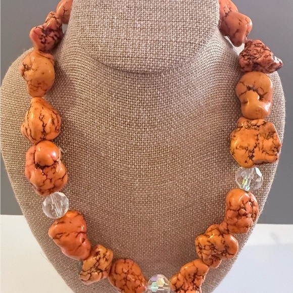 Statement Orange Turquoise Howlite Gemstones with Toggle Clasp STUNNING - Picture 2 of 5